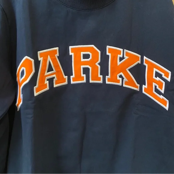 Parke Navy Crew Sweatshirt with Orange Collegiate Letters - Picture 7 of 7